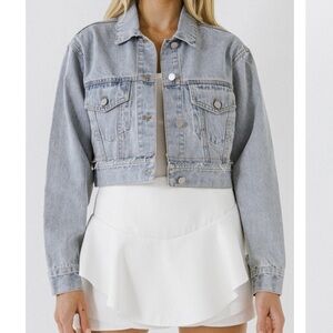 English Factory Cropped Light Blue Jean Jacket